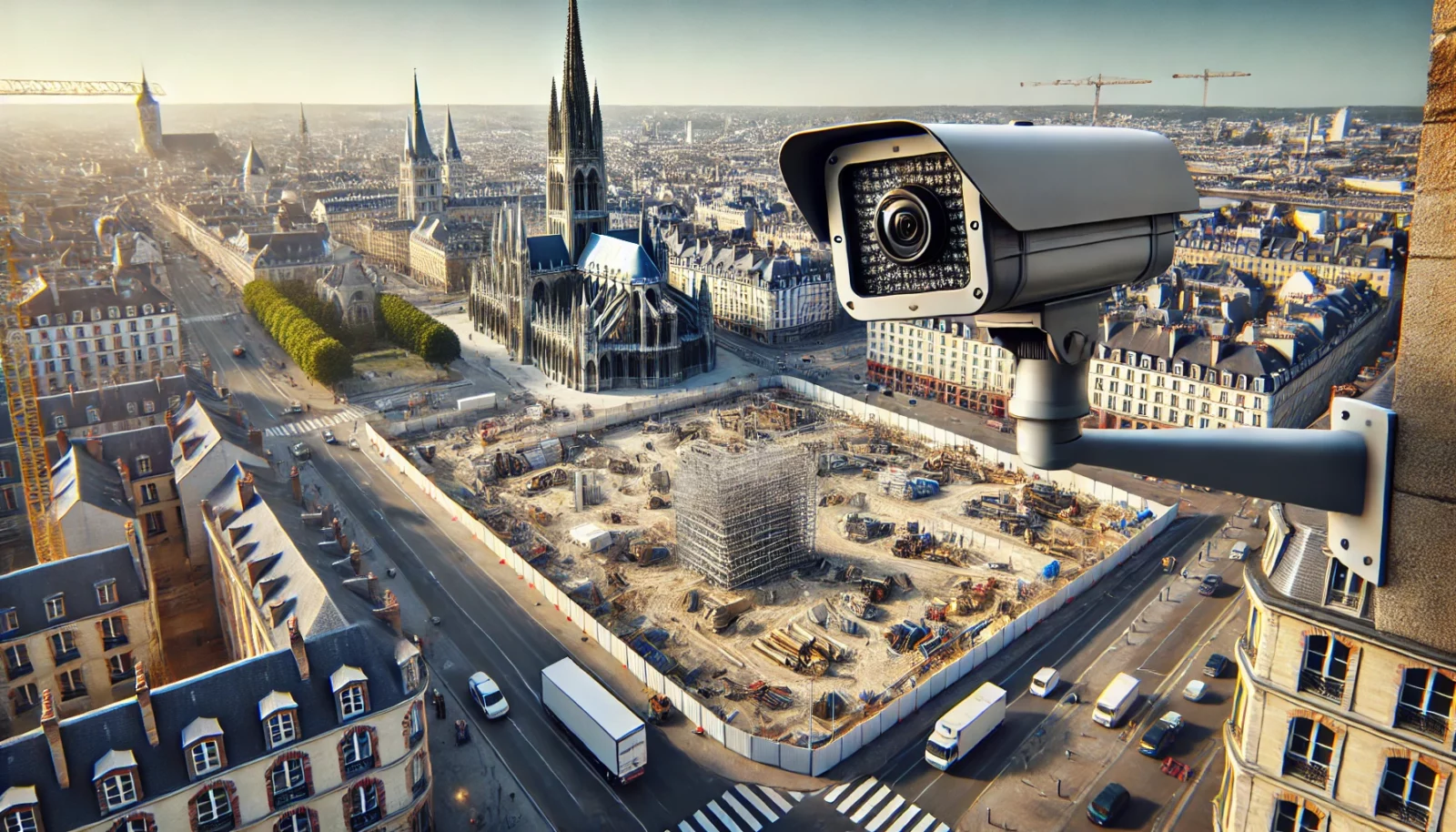 Système de sécurité avec alarme et caméra sur un chantier à Rouen